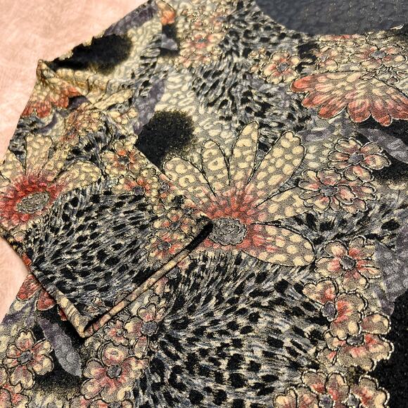 Vintage 90s Notations Floral Metallic Mesh Top 3/4 Sleeve Multicolor Fairy Boho - Picture 3 of 7